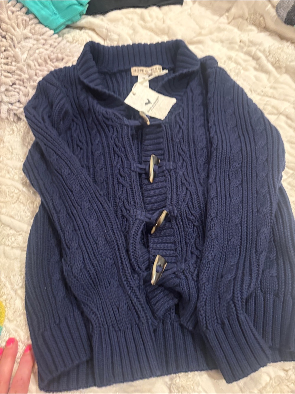Navy Cable Toggle Cardigan Sweater